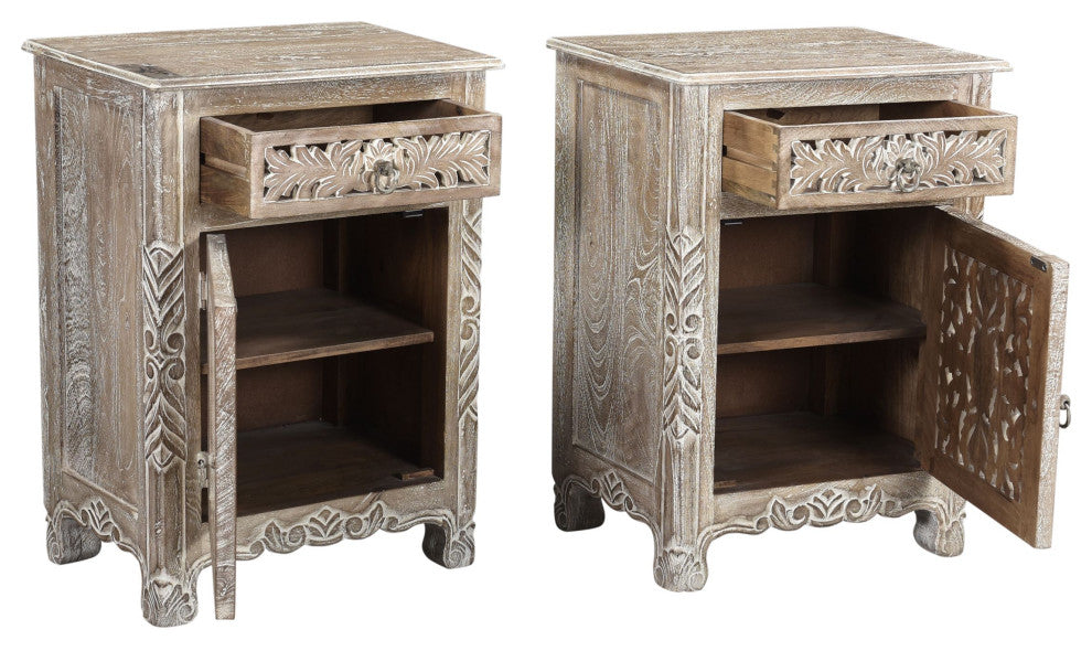 Delaney Carved 1 Door Nightstand, Limestone Gray, Left