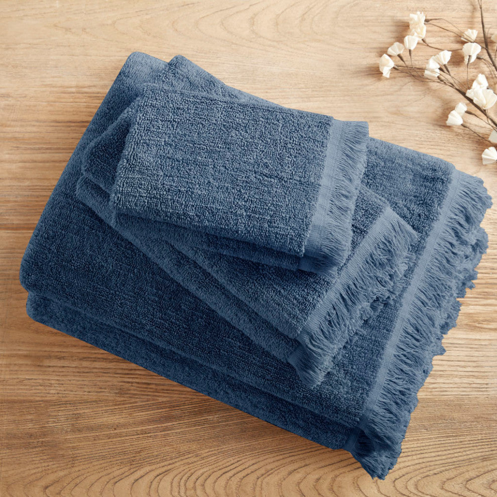 INK+IVY Nova Terry Cotton 630gsm Fringed 6-Piece Towel Set, Navy Blue