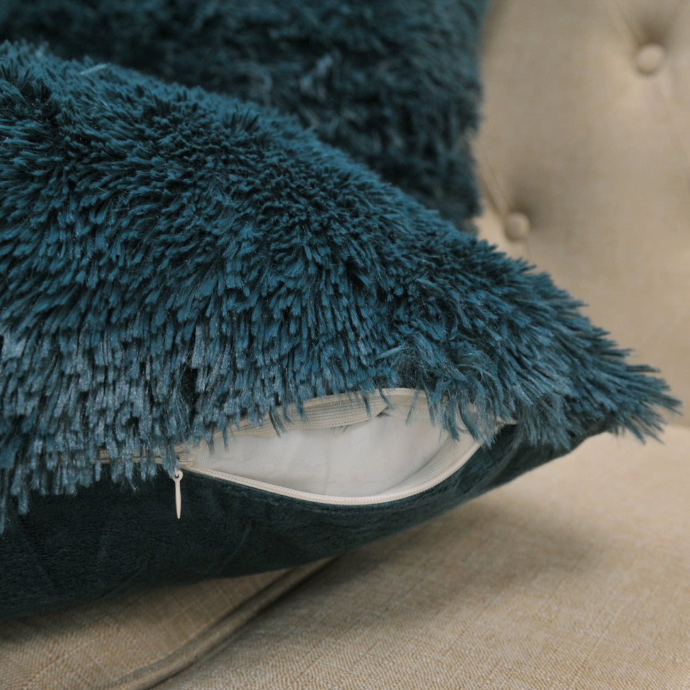 Shaggy Throw Blanket and 2 Pillow Shell 3 Piece Set, Teal, Throw 60"x80" and 2 Pillow Shells 20"x20"