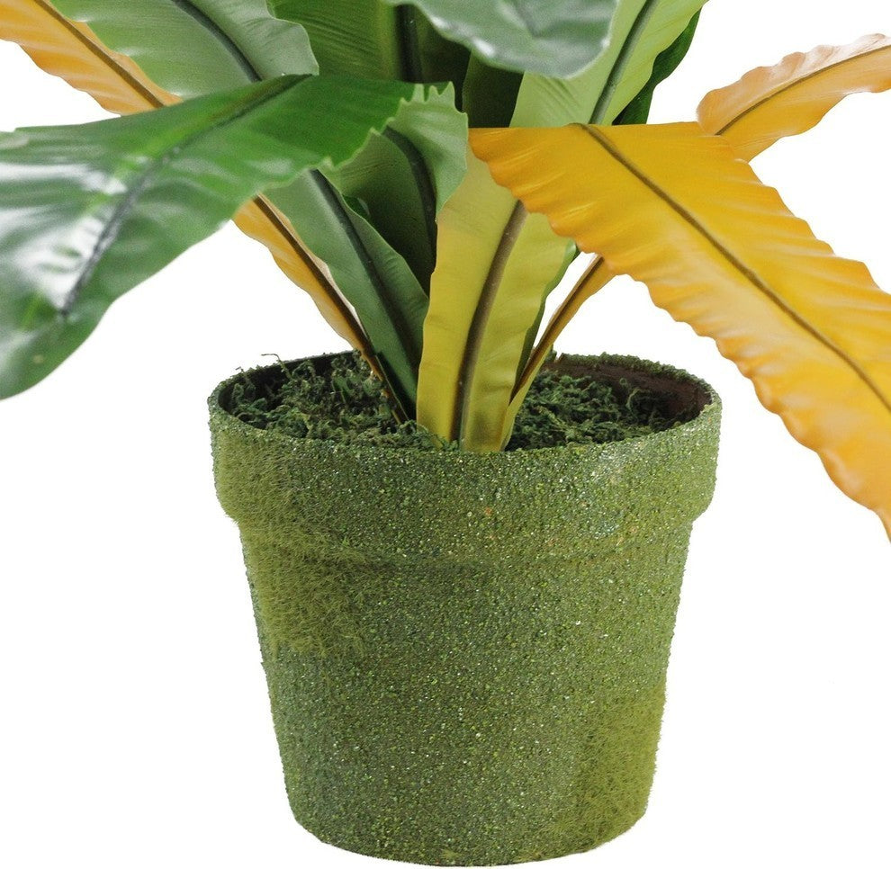 22" Decorative Potted Artificial Green and Brown Bird Nest Fern Plant