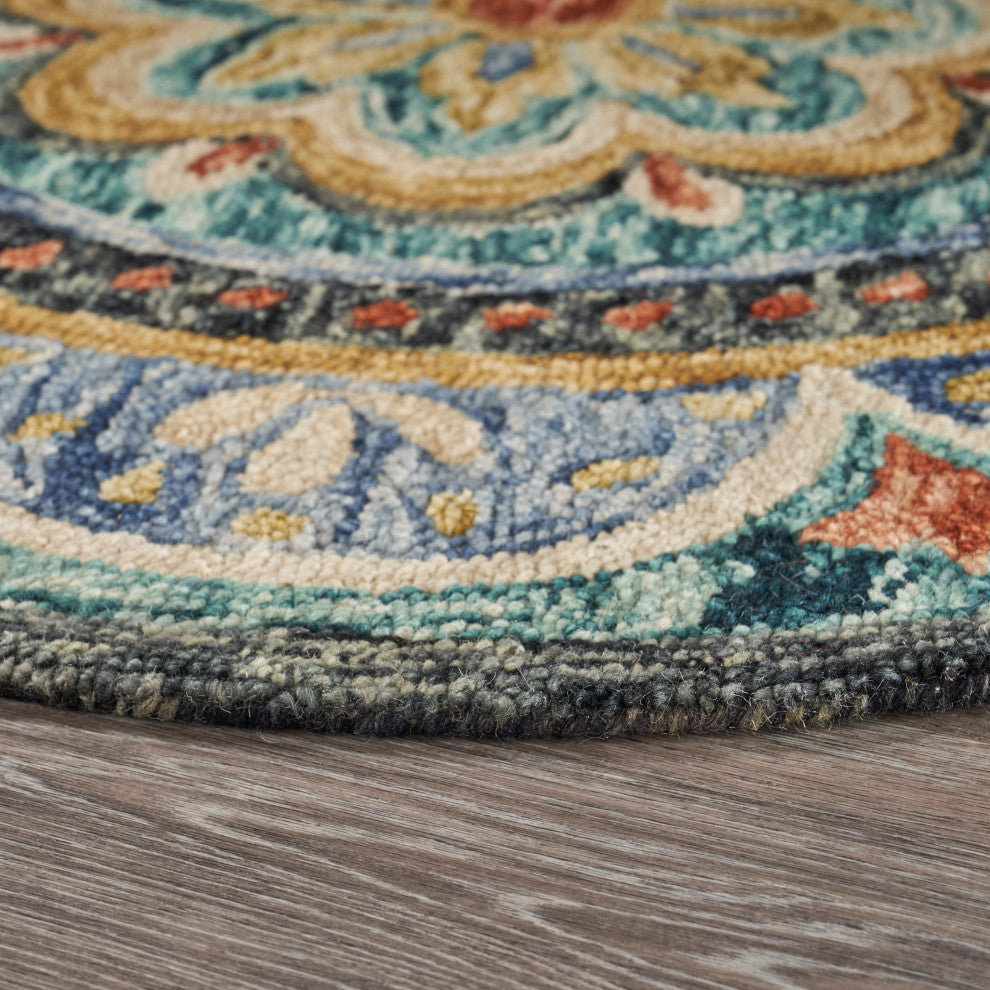 Floral Distressed Medallion Area Rug, 6' Round
