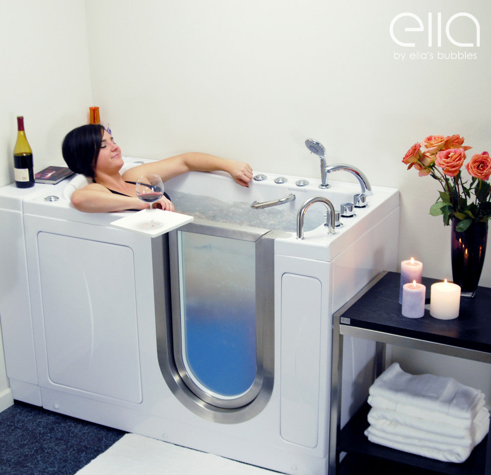 Ella Royal 32"x52" Acrylic Massage Walk-In Bathtub Inward Swing Door, Dual Drain