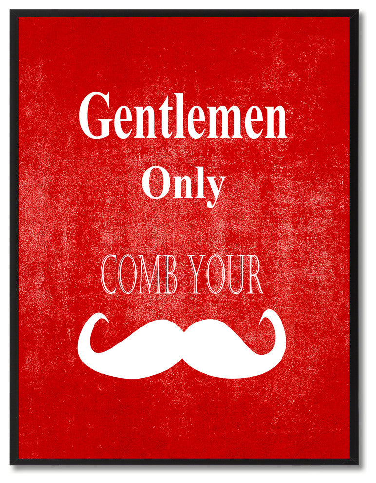 "Gentlemen Only" Sign Red Print on Canvas with Picture Frame, 13"x17"