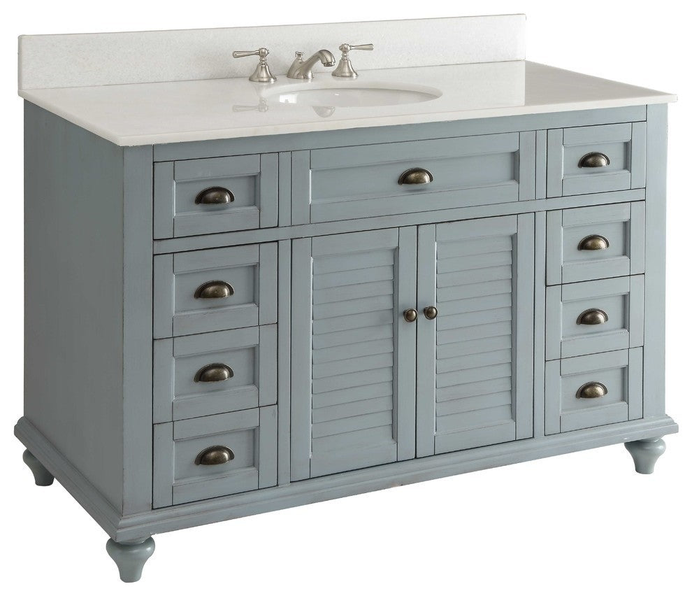 Glennville 49" Cottage Bathroom Vanity Cabinet Set In Light Blue