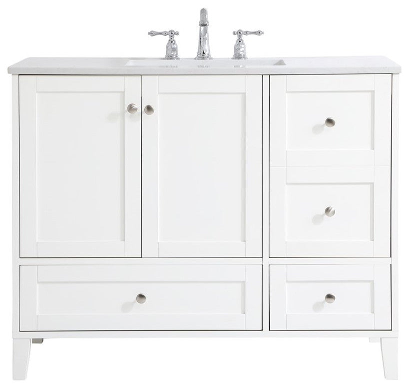 Elegant Decor Sommerville 42" Single Quartz Top Bathroom Vanity in White