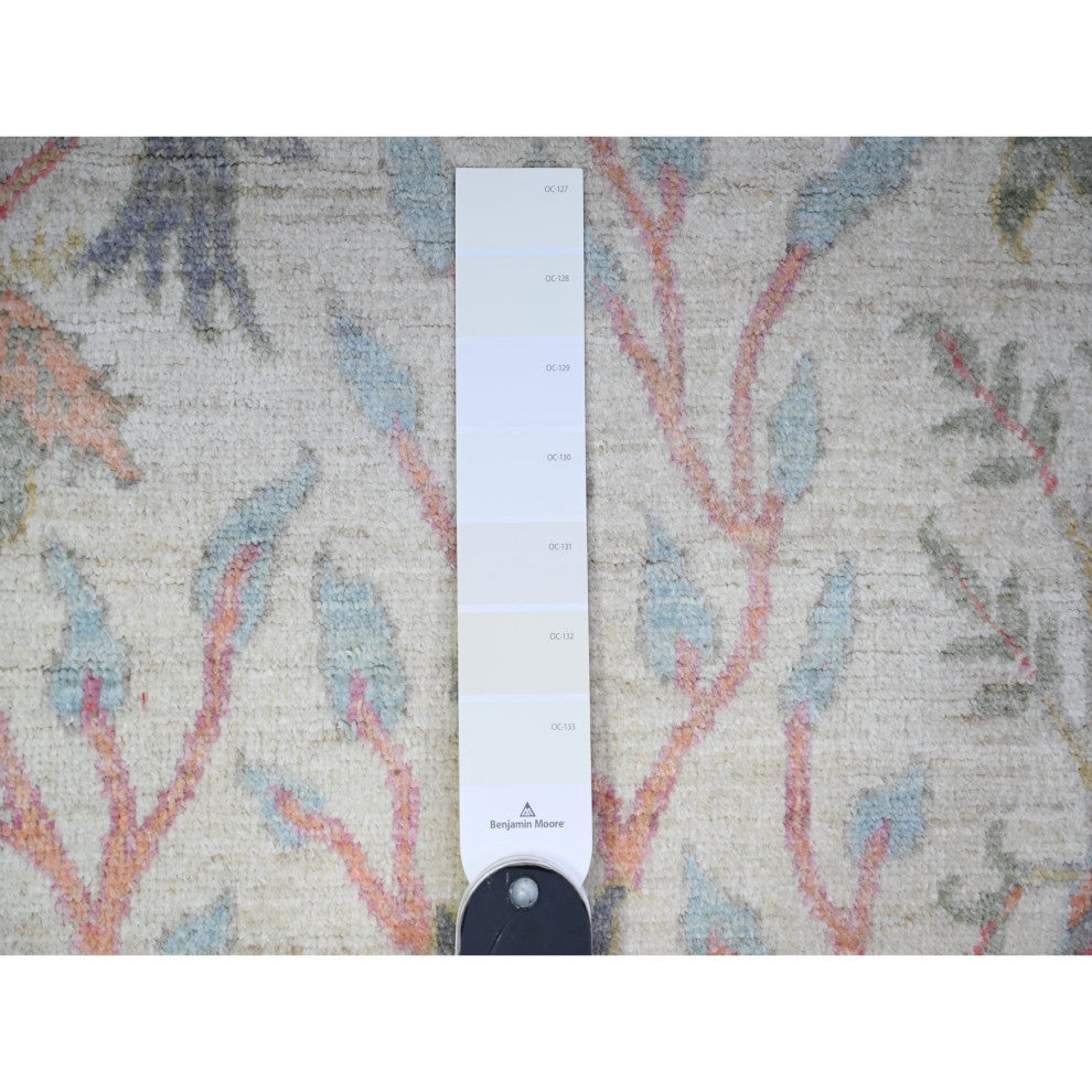 Ivory Birds Paradise Hand Knotted Peshawar Square Wool Oriental Rug 5'11"x6'