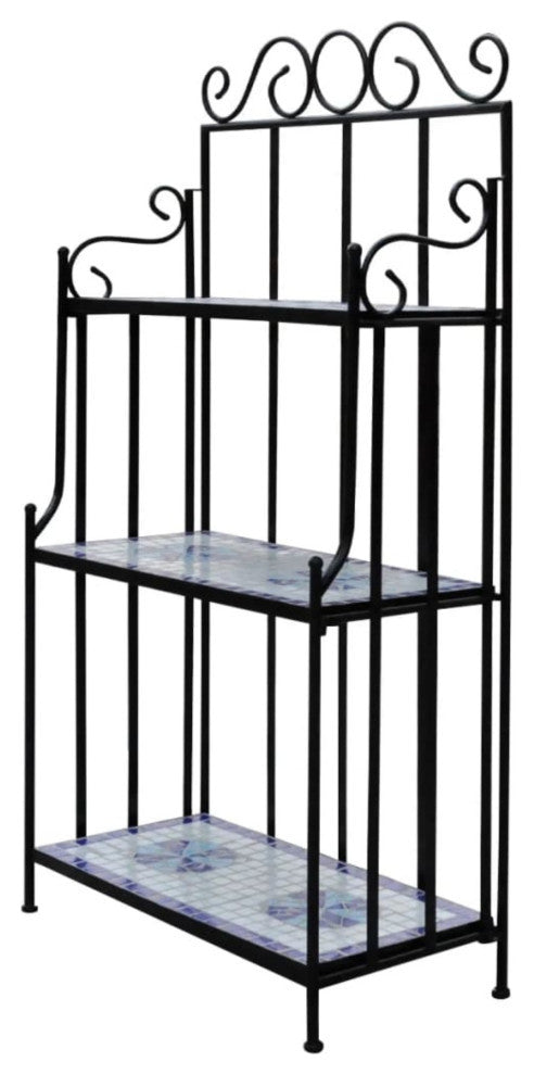 vidaXL Plant Stand Display Blue White Mosaic Pattern