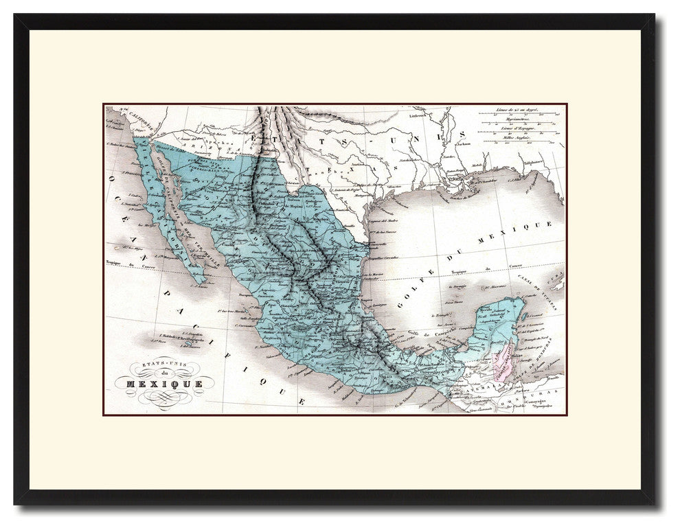 Mexico Vintage Antique Map Wall Art, 16"x21"