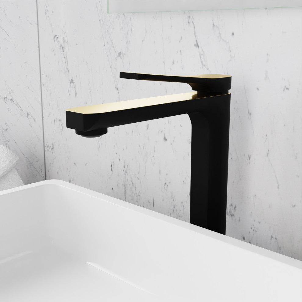 1-Handle Bathroom Vessel Sink Faucet, Matte Black and Brushed Gold