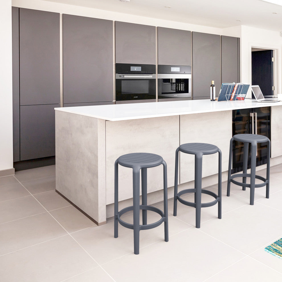 Tom Resin Counter Stool, Set of 2, Black, Dark Gray