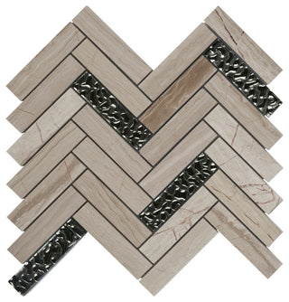 Modket White Oak Gray Marble Glass Herringbone Tile Kitchen Backsplash TDH147MO