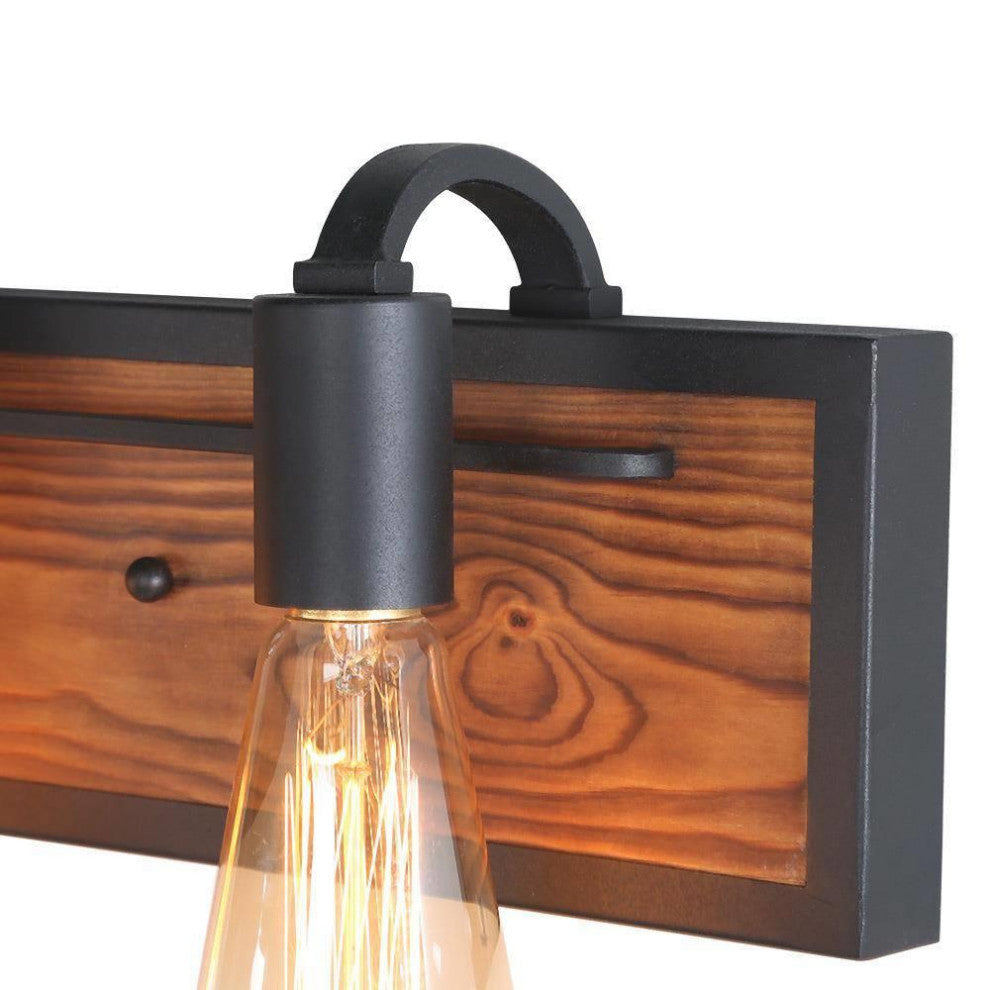 LALUZ 3-Light 21.3-in Wood Brown and Black Farmhouse Vanity Light Bar