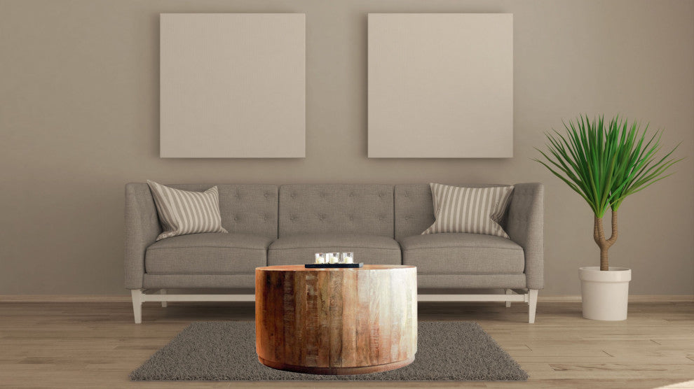 34" Rustic Natural Wooden Stump Coffee Table