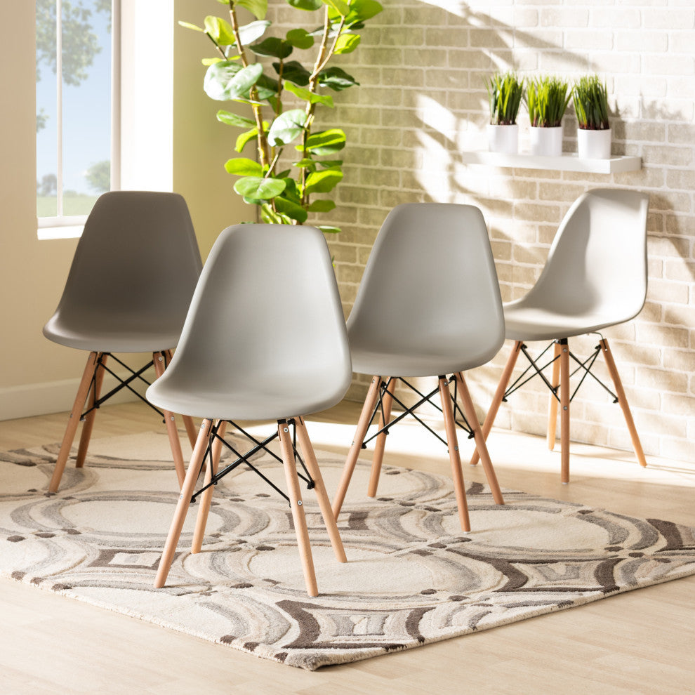 Russell Midcentury Modern 4-Piece Shell Side Chair Set Beige