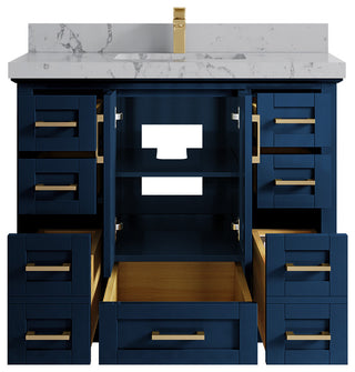 Boston 42 Single Sink Bath Vanity in Navy Blue 2" Venatino Quartz