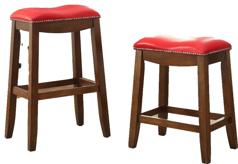 Bar Stool, Set-2, Red and Oak