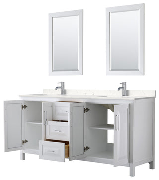 72, Double Vanity, White, Light-Vein Marble Top, SQ Sinks, 24, Mirrors