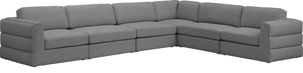 Beckham Linen Textured Fabric 6-Piece Modular L-Shaped Sectional, Grey