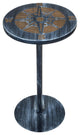 Weathered Navy and Stained Round Drink Table With Compass