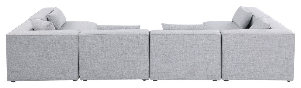 Cube Upholstered Modular Sectional, Gray, 6-Piece: 4 Armless Chair, 2 Corner Chair, Linen Texured Fabric