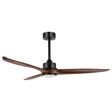 52" Solid Wood 3-Blade LED Ceiling Fan With Remote Control and Light Kit, Black/Walnut