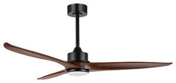 52" Solid Wood 3-Blade LED Ceiling Fan With Remote Control and Light Kit, Black/Walnut