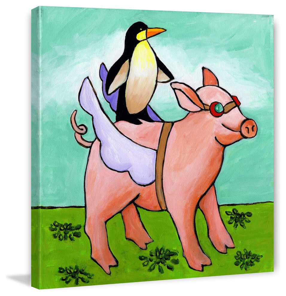 Marmont Hill, "Pig and Penguin" by Janet Nelson Painting Wrapped Canvas, 32x32