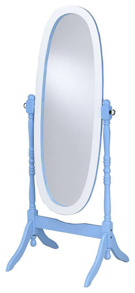 Pretty Pastel Blue and White Cheval Standing Oval Mirror