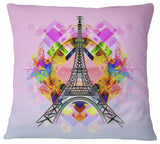 Bright Paris Eiffel Towercartoon Abstract Throw Pillow, 16"x16"