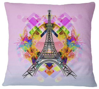 Bright Paris Eiffel Towercartoon Abstract Throw Pillow, 16"x16"