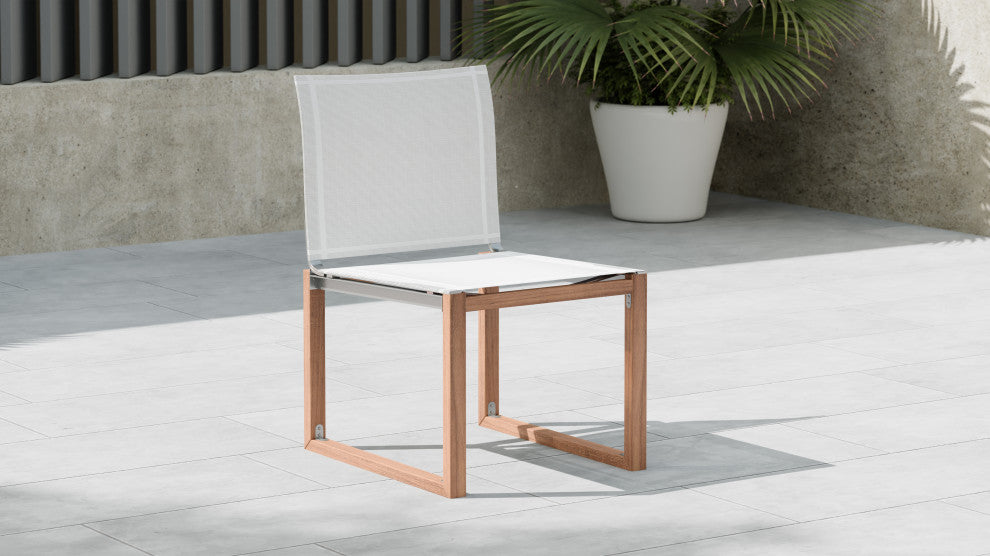 Tulum Waterproof Fabric Mesh Outdoor Patio Dining Side Chair, Off White, Side Chair