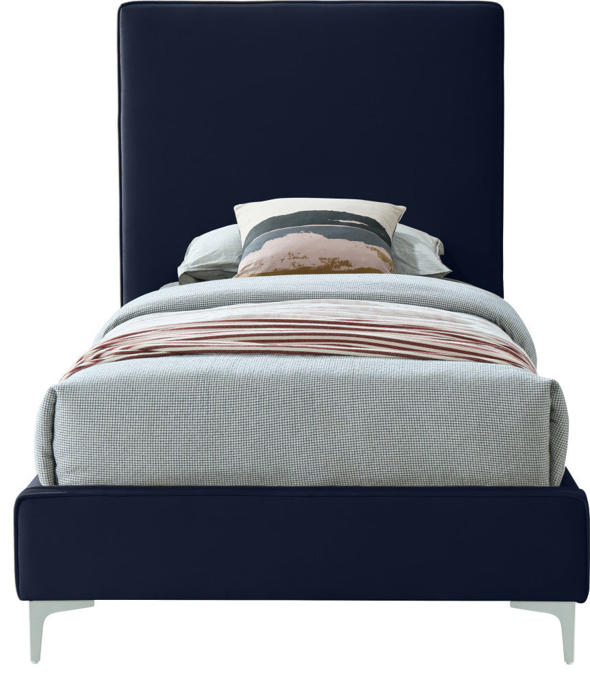 Geri Velvet Upholstered Bed, Navy, Twin