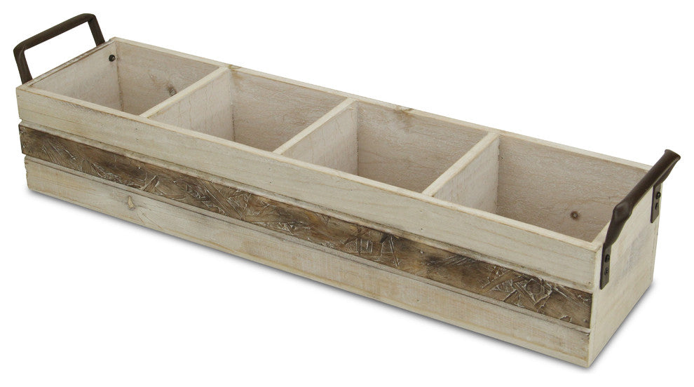 Rectangular Wood Storage, 4-Compartment, Light Brown