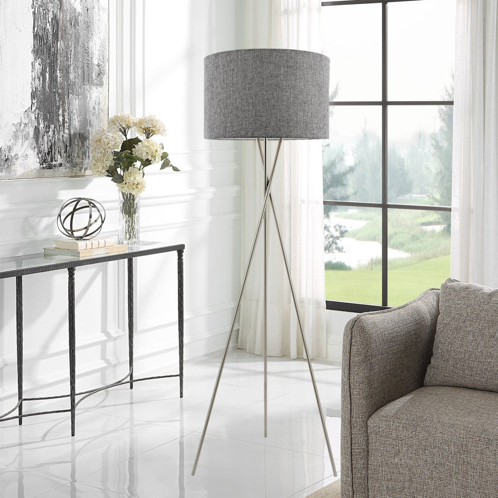 Kira Home Sadie 60" Mid Century Tripod LED Floor Lamp, 9W bulb (/), Gray Drum