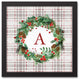 Holiday Gray Plaid Monogram Wreath A 12x12 Black Framed Canvas