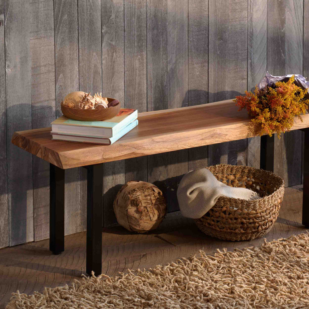 Takara Natural Teak Wood Live Edge Tables, Dining Bench