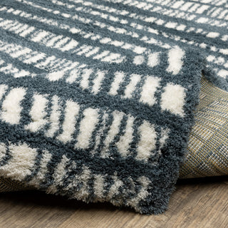 Greer Modern Dashed Lines Dark Teal/ Ivory Area Rug, 5'3" x 7'6"