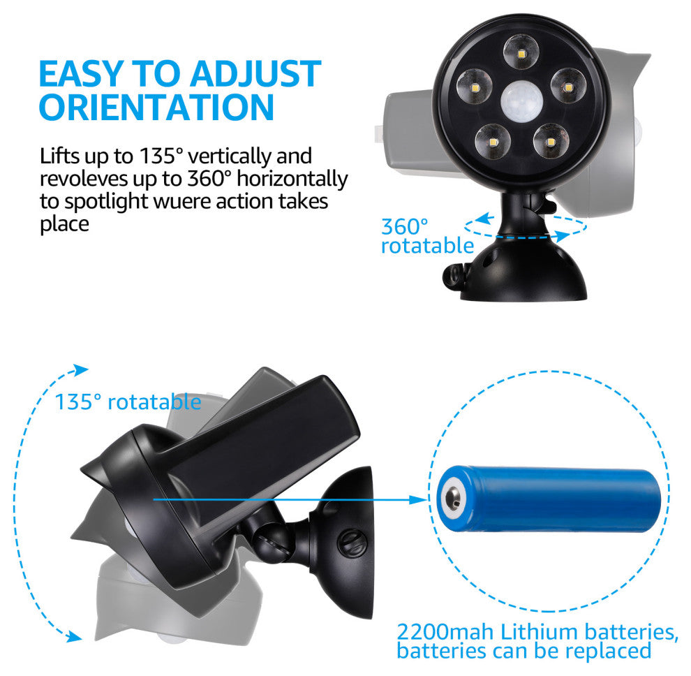 6-Pack Outdoor LED Solar Powered Motion Sensor Lights, IP65 Waterproof, 6500K