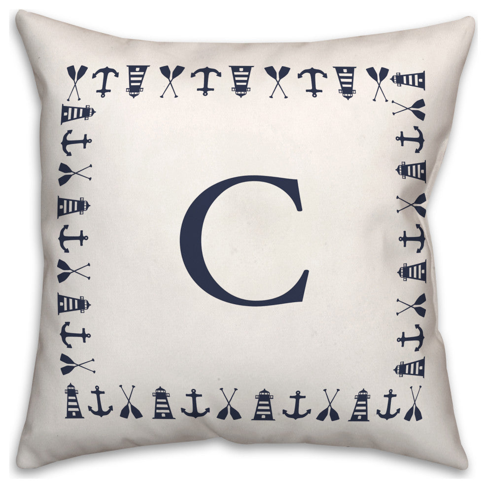 Nautical Monogram - C 18x18 Indoor / Outdoor Pillow