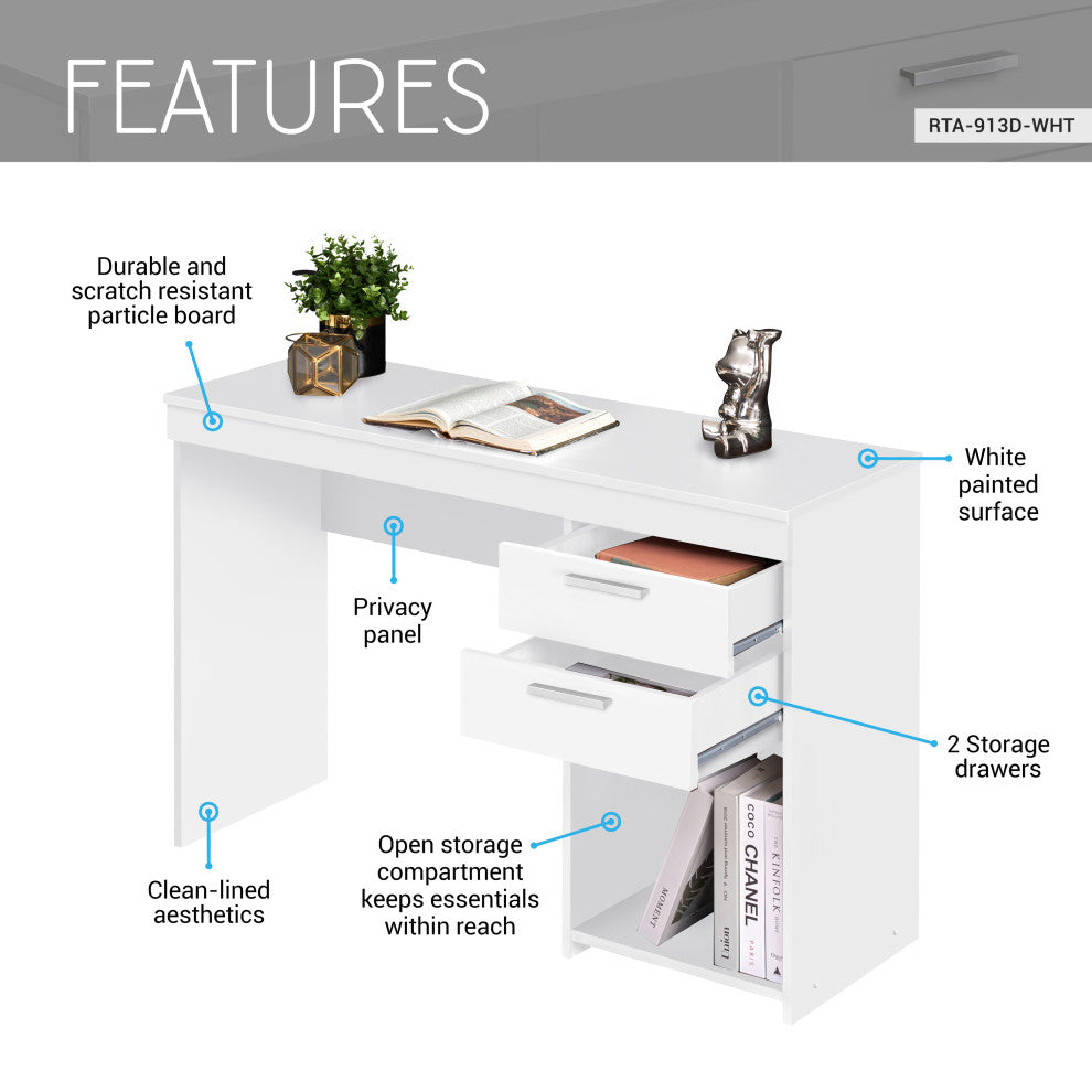 Techni Mobili Home Office Workstation with Storage, White