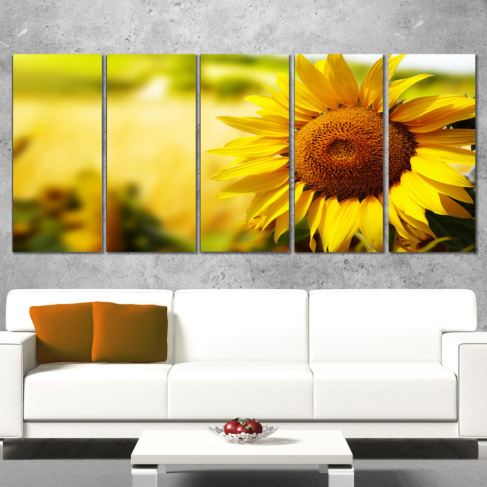 Beautiful Tuscany Sunflower, Floral Canvas Art Print, 60"x28", 5 Panels