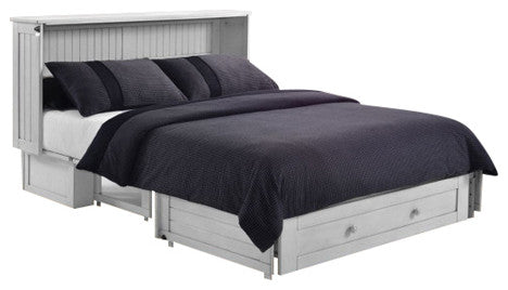Daisy Queen Size Murphy Bed Cabinet With Storage & Charging Ports, White