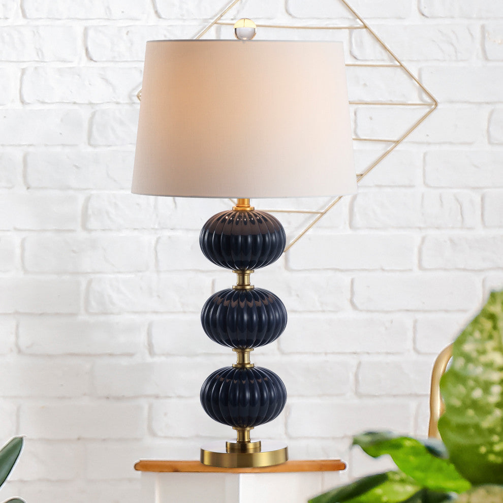 Carter 29.7" Glass LED Table Lamp, Navy