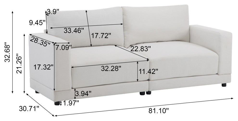 GDF Studio Modern Upholstered Fabric Loveseat Sofa, Beige