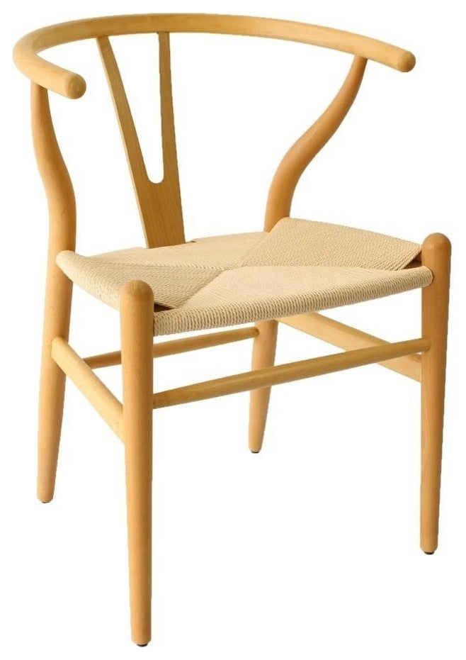 Mid Century Chair Wood, Wishbone Chair With Nature Seat, Nature
