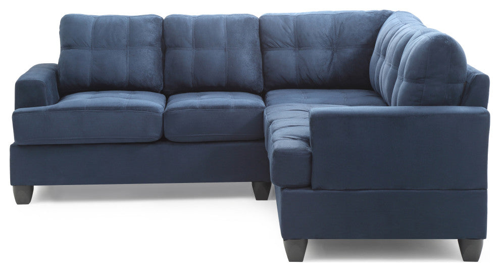 Partington Suede Sectional, Navy Blue Suede