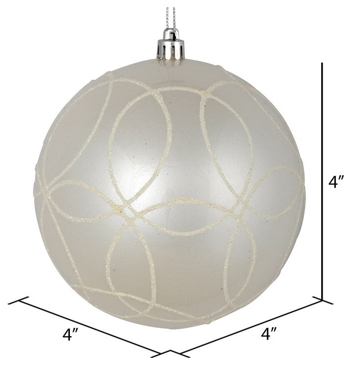 Vickerman N182411D 4" White Candy Finish Ornament With Circle Glitter