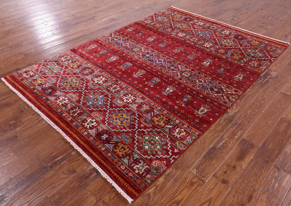 5' 8" X 8' 4" Super Kazak Khorjin Handmade Wool Rug - Q12913