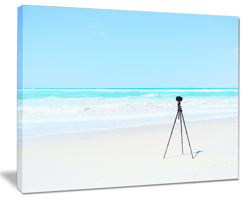 "Digital Camera And Tripod On Beach" Landscape Wall Art Print, 40"x30"