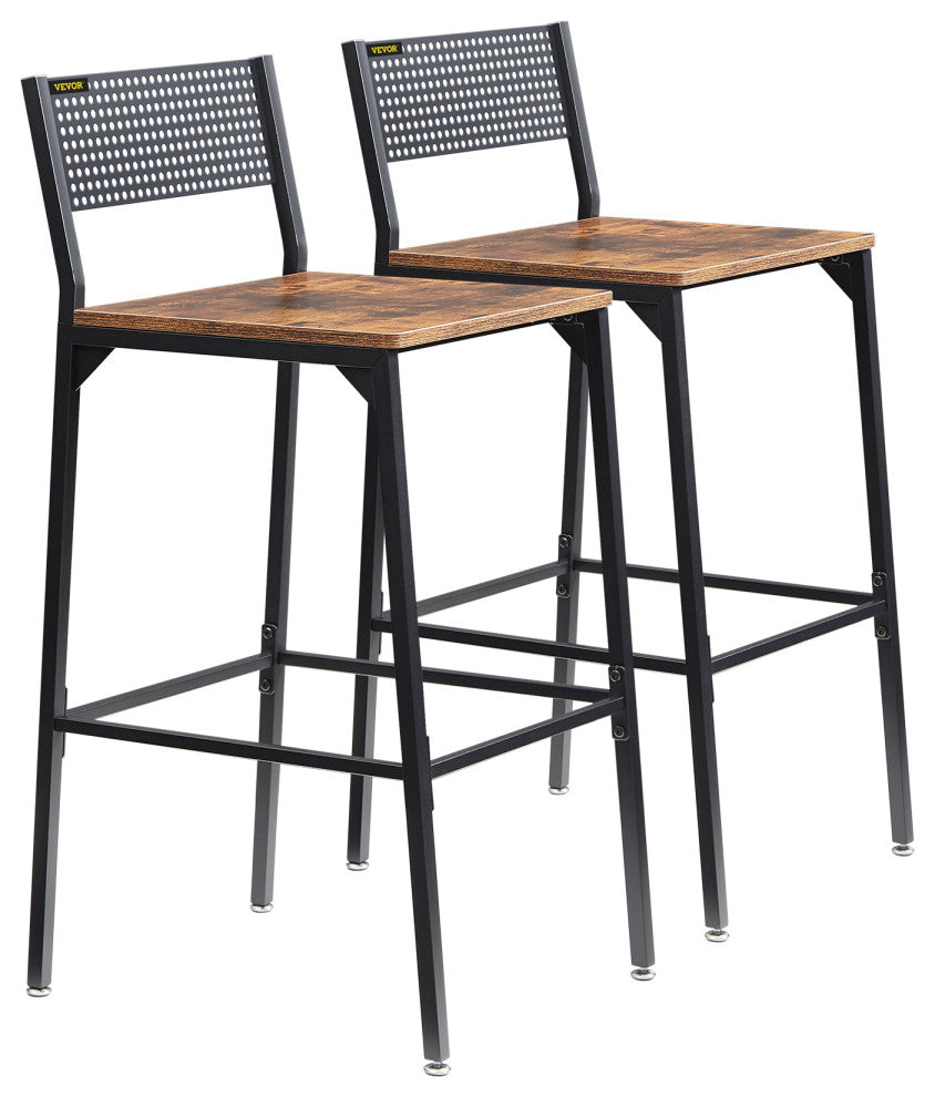 VEVOR Rustic Bar Stools Counter Height Square Bar Chairs with Backrest 29" 2 Set